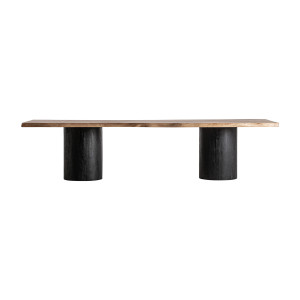 Mesa comedor Knaith de estilo contemporáneo, fabricado en madera de acacia en color marrón claro con acabado natural, combinado con madera de mango en color negro. Producto desmontable.
