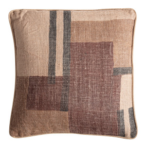 Cojín Geb de estilo clásico, fabricado en yute en color beige, combinado con fibra natural en color marrón. Producto desenfundable.