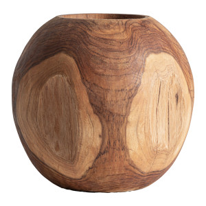 Jarrón Humble de estilo étnico, fabricado en madera de teka en color marrón.