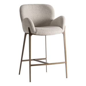 Taburete Gerb de estilo contemporáneo, fabricado en algodón en color gris, combinado con hierro en color oro con acabado cepillado.