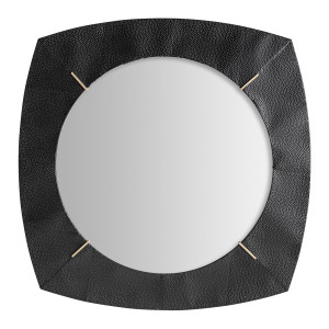 Espejo Murren de estilo art deco, fabricado en espejo, combinado con hierro en color negro y madera dm en color negro.