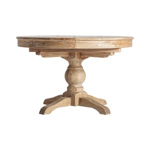 Mesa extensible sonvigo, en color marrón, de estilo colonial. Fabricado en madera de olmo reciclado. Producto desmontable, extensible.