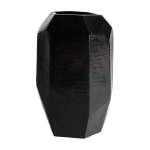 Jarrón galeo de estilo contemporáneo, fabricado en cerámica en color negro.