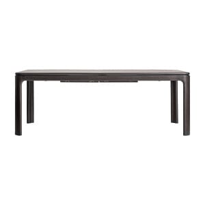 Mesa extensible Buken de estilo clásico, fabricado en madera de fresno en color negro con acabado lacado, combinado con chapa de madera y madera de caucho. Producto desmontable, extensible.