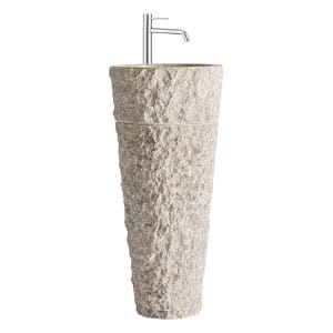 Lavabo Vesta de estilo nórdico, fabricado en piedra en color gris.
