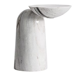 Mesa auxiliar Scothern de estilo contemporáneo, fabricado en mármol en color blanco.