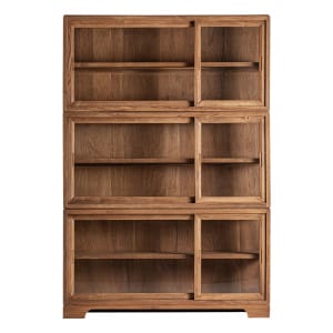 Vitrina Broich de estilo colonial, fabricado en madera de teka en color marrón, combinado con vidrio. Producto apilable.