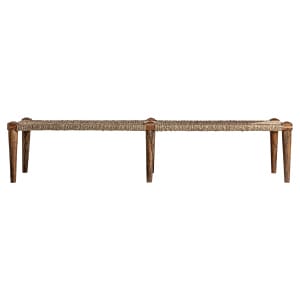 Banco Tassarolo de estilo étnico, fabricado en yute en color marrón, combinado con madera de mango. Producto desmontable.