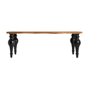 Mesa comedor Zenica de estilo provenzal, fabricado en madera de acacia en color negro en color natural. Producto desmontable.