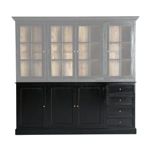 Aparador Zenica de estilo colonial, fabricado en madera de mango en color negro, combinado con madera dm en color negro. Compatible con: 33010.