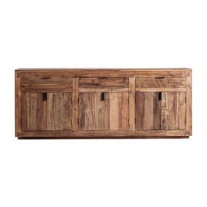 Aparador Selby de estilo rústico, fabricado en madera recuperada en color marrón, combinado con hierro en color negro.