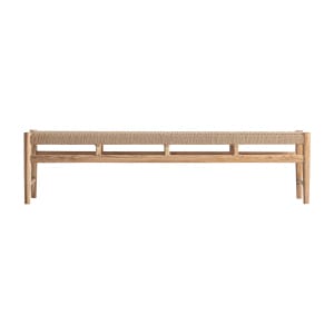 Banco Caen de estilo clásico, fabricado en madera de teka en color marrón.