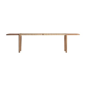 Banco Hallen de estilo boho, fabricado en madera de teka en color marrón.