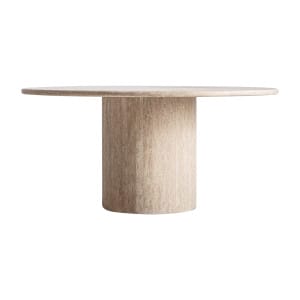 Mesa comedor Thiennes de estilo contemporáneo, fabricado en travertino en color beige. Producto desmontable.