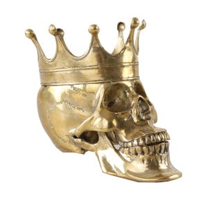 Figura decorativa Calavera de estilo art deco, fabricado en bronce en color oro con acabado viejo.