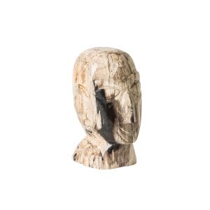 Busto Belle de estilo étnico, fabricado en madera petrificada en color marrón con acabado envejecido en color negro con acabado envejecido.