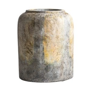 Macetero Gry de estilo étnico, fabricado en terracota en color gris en color natural.