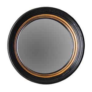 Espejo Haner de estilo art deco, fabricado en resina en color negro, combinado con espejo en color oro.