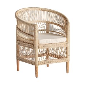Sillón elna de estilo contemporáneo, fabricado en ratán en color marrón, combinado con madera mindi y algodón. Producto desenfundable.