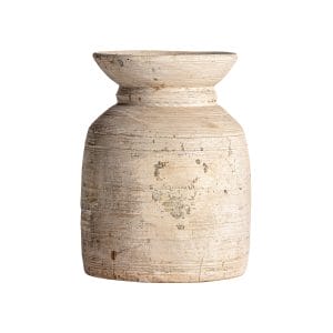 Jarrón Raynal de estilo étnico, fabricado en madera suar en color marrón con acabado envejecido.