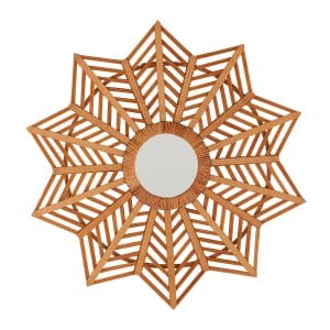 Espejo irregular arteaga de estilo boho, fabricado en bambú en color marrón, combinado con espejo.