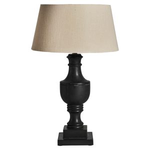 Lámpara de sobremesa Nohen de estilo provenzal, fabricado en madera de mango en color negra, combinado con algodón. Producto desmontable.