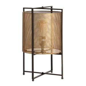 Lámpara de sobremesa redondo haimie de estilo art deco, fabricado en hierro en color oro con acabado viejo.