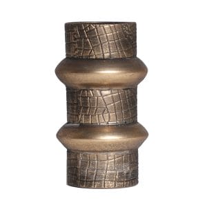 Jarrón redondo vesc de estilo art deco, fabricado en hierro en color oro con acabado antic.