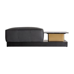 Mesa auxiliar Traun de estilo art deco, fabricado en madera roble en color negro, combinado con acero en color oro y mármol.