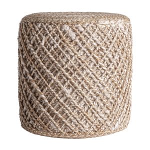 Reposapiés redondo fedrene de estilo boho, fabricado en yute en color marrón, combinado con poliéster.