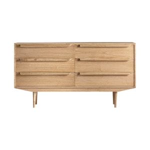 Aparador rectangular nyry de estilo nórdico, fabricado en madera mindi en color marrón. Producto desmontable.