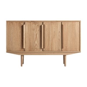 Aparador rectangular nyry de estilo nórdico, fabricado en madera mindi en color marrón. Producto desmontable.