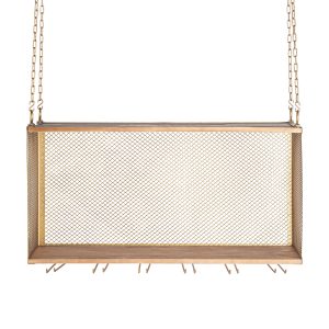 Mueble bar alleghe de estilo art deco, fabricado en acero en color oro, combinado con madera roble. Producto elevable.