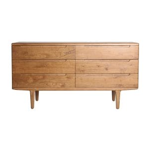 Cómoda rectangular slough de estilo nórdico, fabricado en madera mindi en color marrón. Producto desmontable.