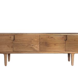 Mueble tv rectangular slough de estilo nórdico, fabricado en madera mindi en color marrón. Producto desmontable.