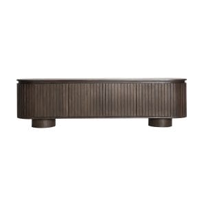 Mueble tv oval kolga de estilo art deco, fabricado en madera de mango en color marrón.
