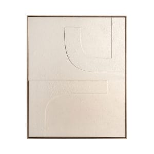 Cuadro rectangular martine de estilo contemporáneo, fabricado en lienzo en color blanco roto, combinado con madera de pino.