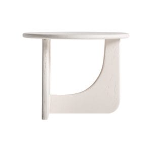 Mesa de centro redonda inha de estilo contemporáneo, fabricado en madera de mango en color blanco roto, combinado con madera dm.