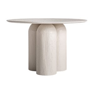 Mesa comedor redonda inha de estilo contemporáneo, fabricado en madera de mango en color blanco roto.