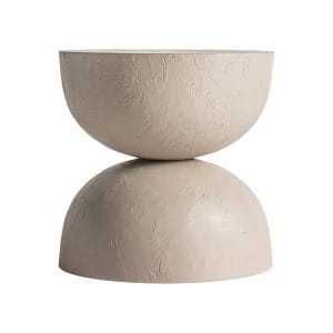 Mesa auxiliar redonda kotka de estilo contemporáneo, fabricado en arcilla en color marrón claro, combinado con madera dm.