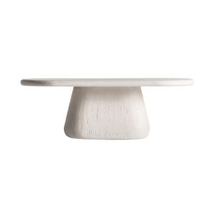 Mesa de centro oval inha de estilo contemporáneo, fabricado en madera de mango en color blanco roto, combinado con madera dm.