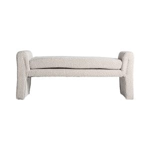 Banco rectangular izegem de estilo art deco, fabricado en algodón bouclé en color blanco roto con acabado liso, combinado con acrílico y madera de caucho. Producto desenfundable.