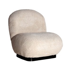 Sillón rectangular bouclé lenax de estilo art deco, fabricado en algodón bouclé en color beige, combinado con madera de pino en color negro y espuma.