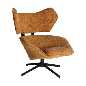 Sillón giratorio rectangular privas de estilo contemporáneo, fabricado en poliéster en color ocre, combinado con hierro en color negro y espuma. Producto desmontable.