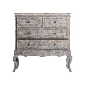 Cómoda formelle de estilo provenzal, fabricado en madera de abeto en color gris con acabado envejecido.