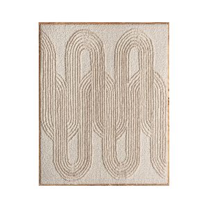 Lienzo Tamar de estilo contemporáneo, fabricado en algodón en color tonos claros, combinado con madera de mango en color marrón claro y madera dm.
