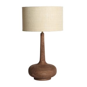 Lámpara de sobremesa rectangular glogow de estilo contemporáneo, fabricado en madera de mango en color marrón con acabado natural, combinado con yute en color marrón claro.