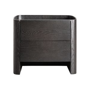 Mesita de noche wolfach, en color negra, de estilo art deco. Fabricado en madera contrachapada, combinado con chapa de roble.