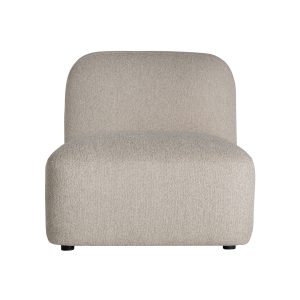 Módulo sofá central Ceyrat de estilo art deco, fabricado en poliéster en color crema con acabado jaspeado, combinado con madera contrachapada en color marrón con acabado natural. Compatible con: 35520,35522,35523.