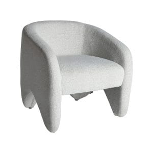Sillón Staden de estilo art deco, fabricado en poliéster en color blanco roto con acabado liso, combinado con madera contrachapada y espuma.